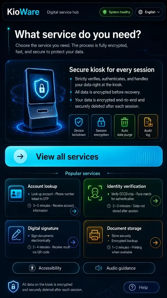 Kiosk end-user welcome screen